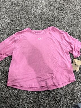 Nike pink Short-Sleeve Cropped Tee with White Swoosh